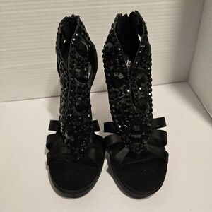 Diba East Womens Black Satin Crystal Embellished Stiletto Heels Size 8.5